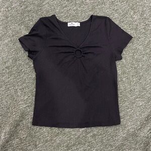 Black V-Neck Women's Top